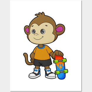 Monkey as Skater with Skateboard Posters and Art